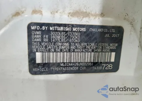 2018 Mitsubishi Mirage Se from USA, damaged, VIN ML32A4HJ9JH002961